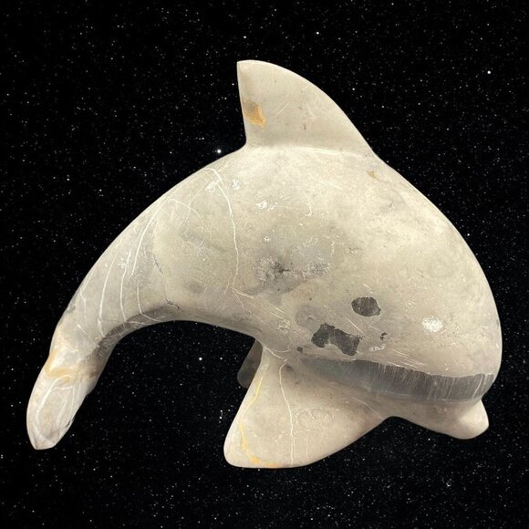 Hand Carved Gray Marble Stone Dolphin Figurine Paperweight 4.5”T 5”W - Picture 6 of 10